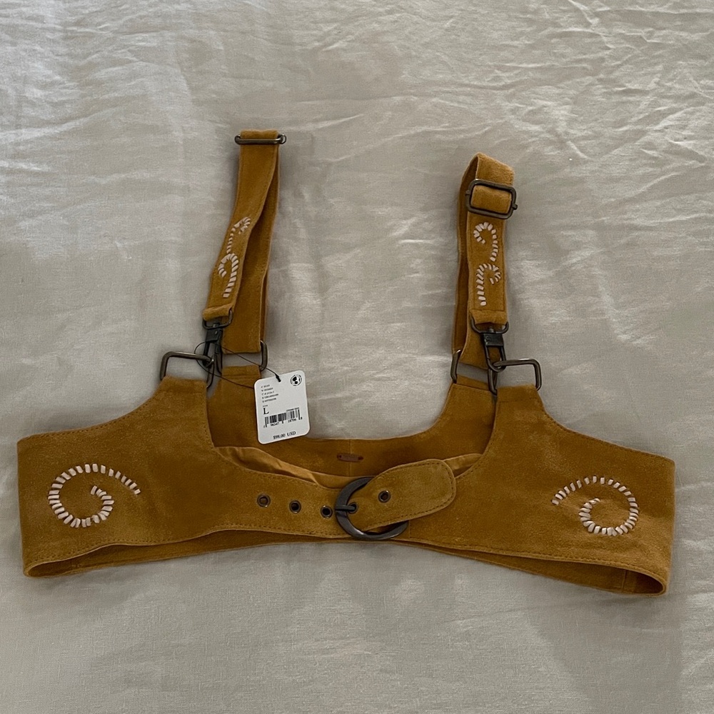 Free People Beacon real suede harness as seen on tv L mustard new - Picture 6 of 11
